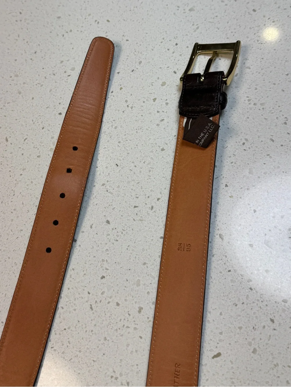 Trafalgar Dark Brown Cortina Leather Belt Square Solid Brass Buckle 38